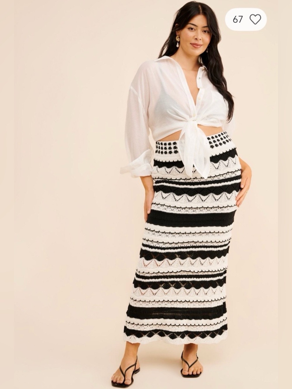 Anthropologie Contrast Sweater Skirt Black White Striped XL